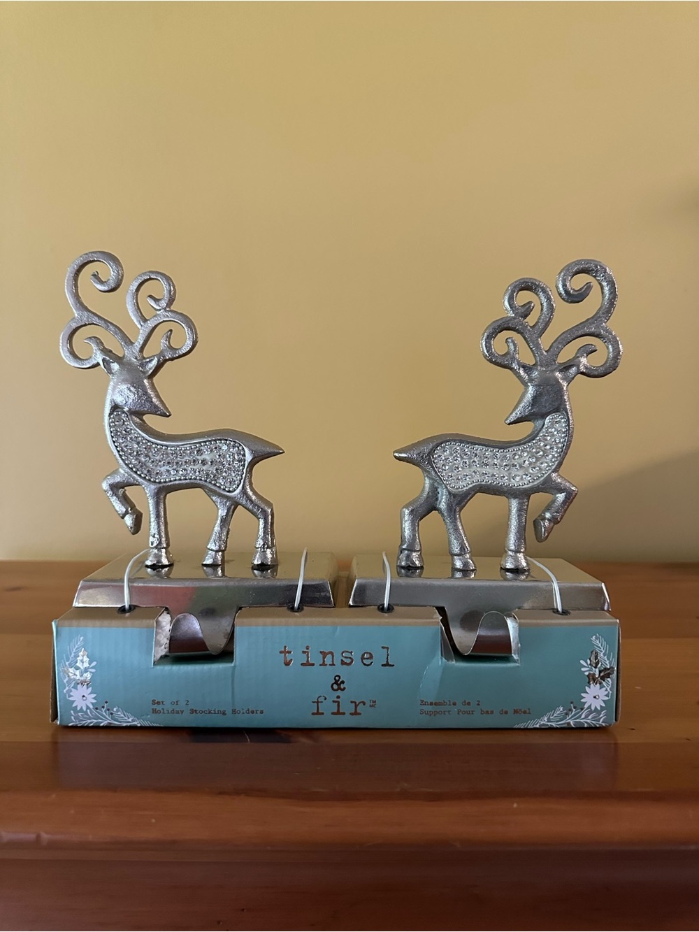 Tinsel & Fir Silver Reindeer Stocking Holders - Set of 2